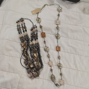 Erica Lyons Silver and Brown Beaded Necklace Set